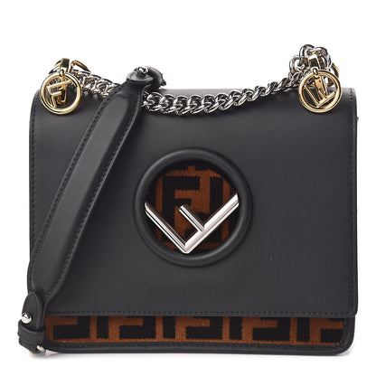 Fendi Vitello Century Velvet F is Fendi FF Small Kan I Shoulder Bag Black Tobacco 1 of 11