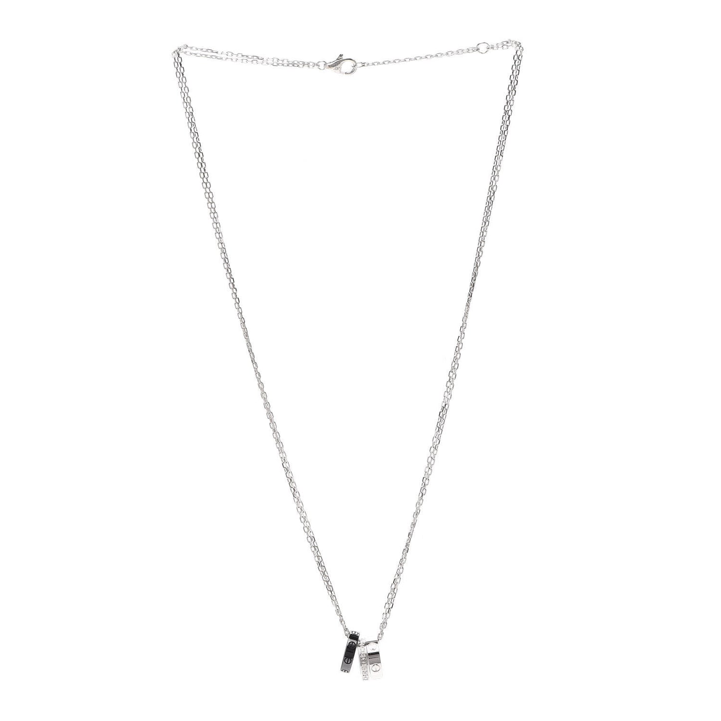 18K White Gold Ceramic Diamond Three Ring LOVE Necklace