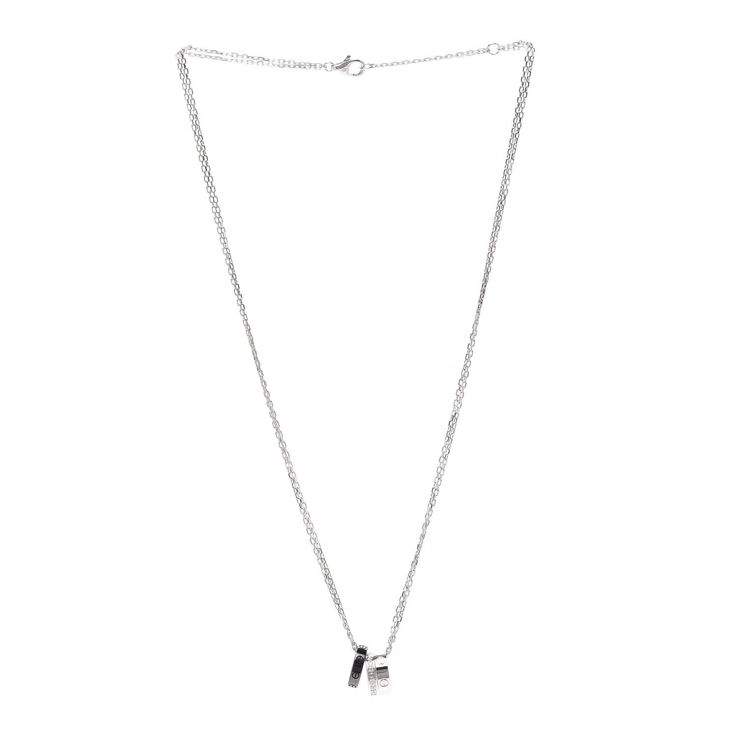 Cartier 18K White Gold Ceramic Diamond Three Ring LOVE Necklace 3 of 6
