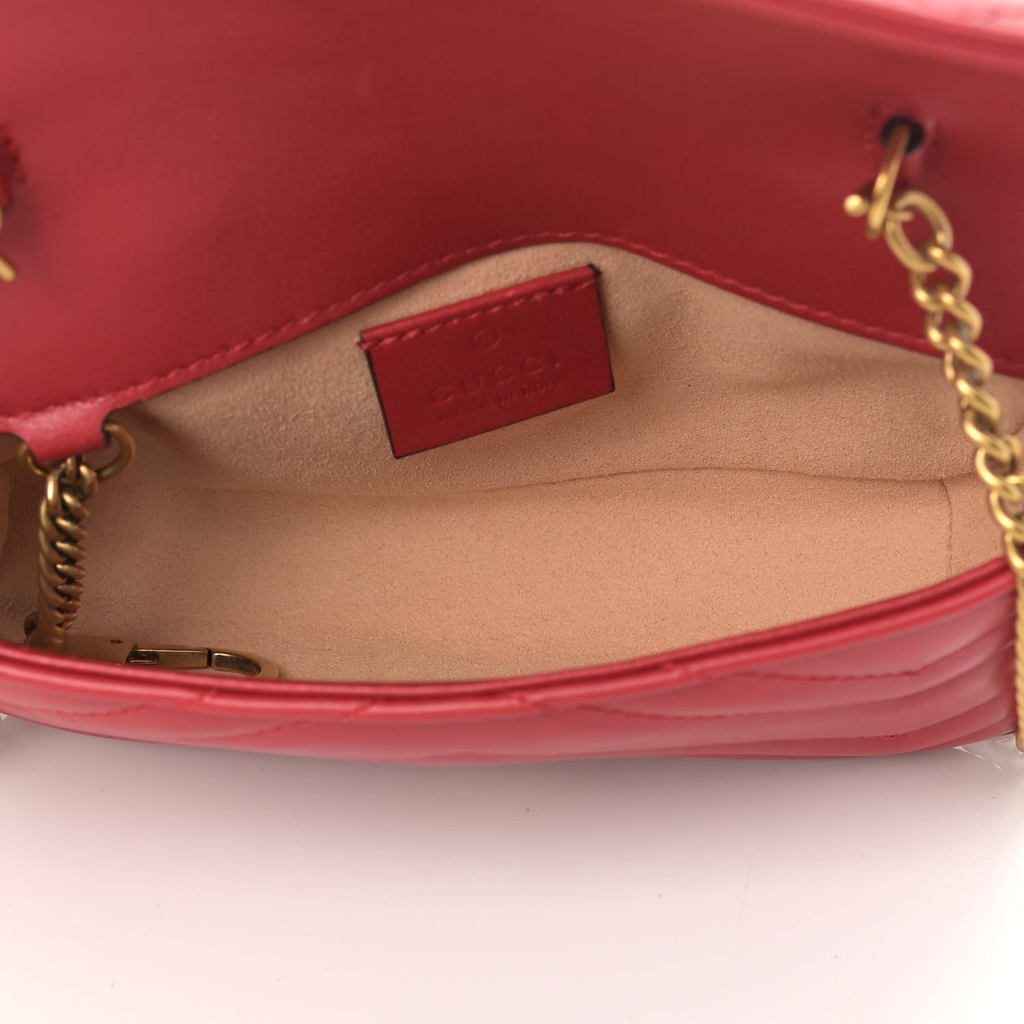 Calfskin Matelasse Super Mini GG Marmont Shoulder Bag Hibiscus Red