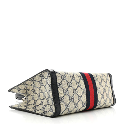 Gucci GG Supreme Monogram Textured Dollar Calfskin Web Small Padlock Tote Bag Beige Blue 4 of 11