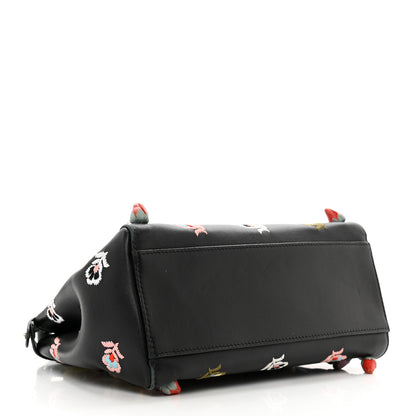Fendi Nappa Rosebud Embroidered Mini Peekaboo Iconic Satchel Black Multicolor 4 of 12