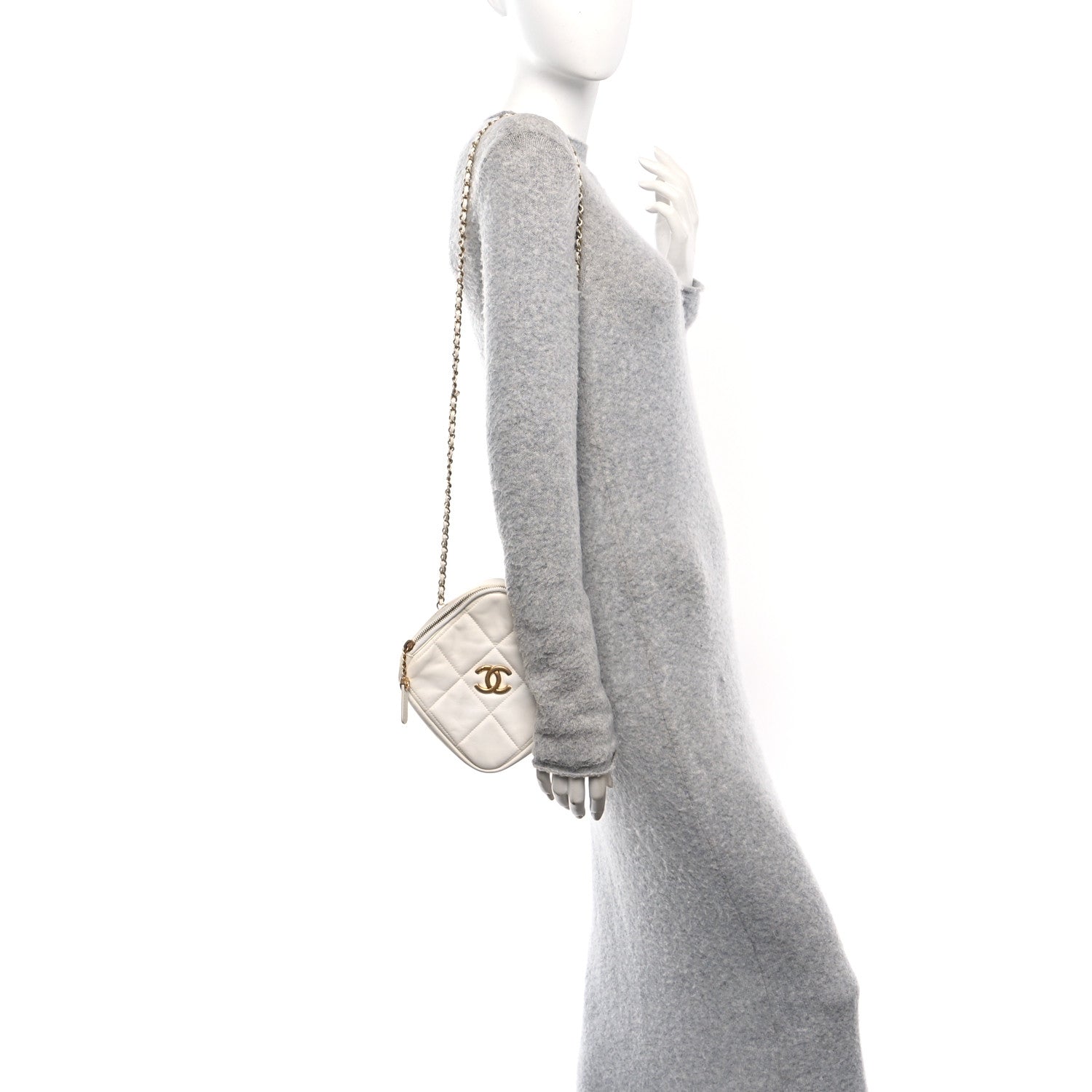 Chanel Lambskin Quilted Diamond Clutch With Chain White 2 of 10