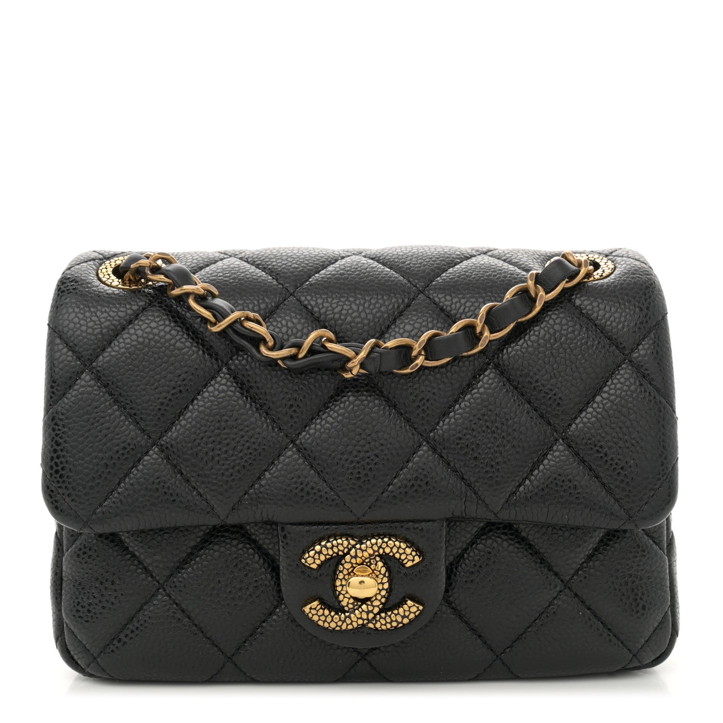 Grained Lambskin Quilted Mini Flap Black