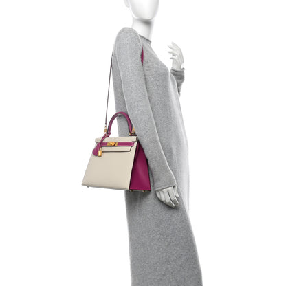 Hermes Epsom Bi-Color Horseshoe Kelly Sellier 28 Craie Rose Pourpre 2 of 11