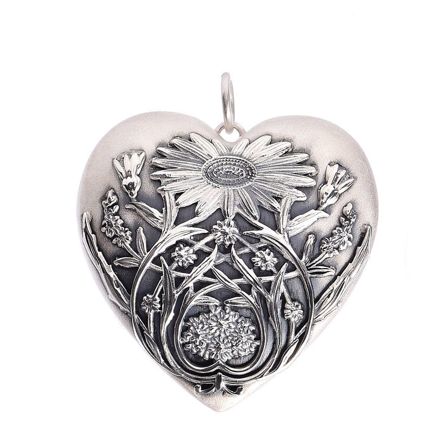Tiffany Sterling Silver Large Ziegfeld Daisy Heart Locket Pendant 1 of 5