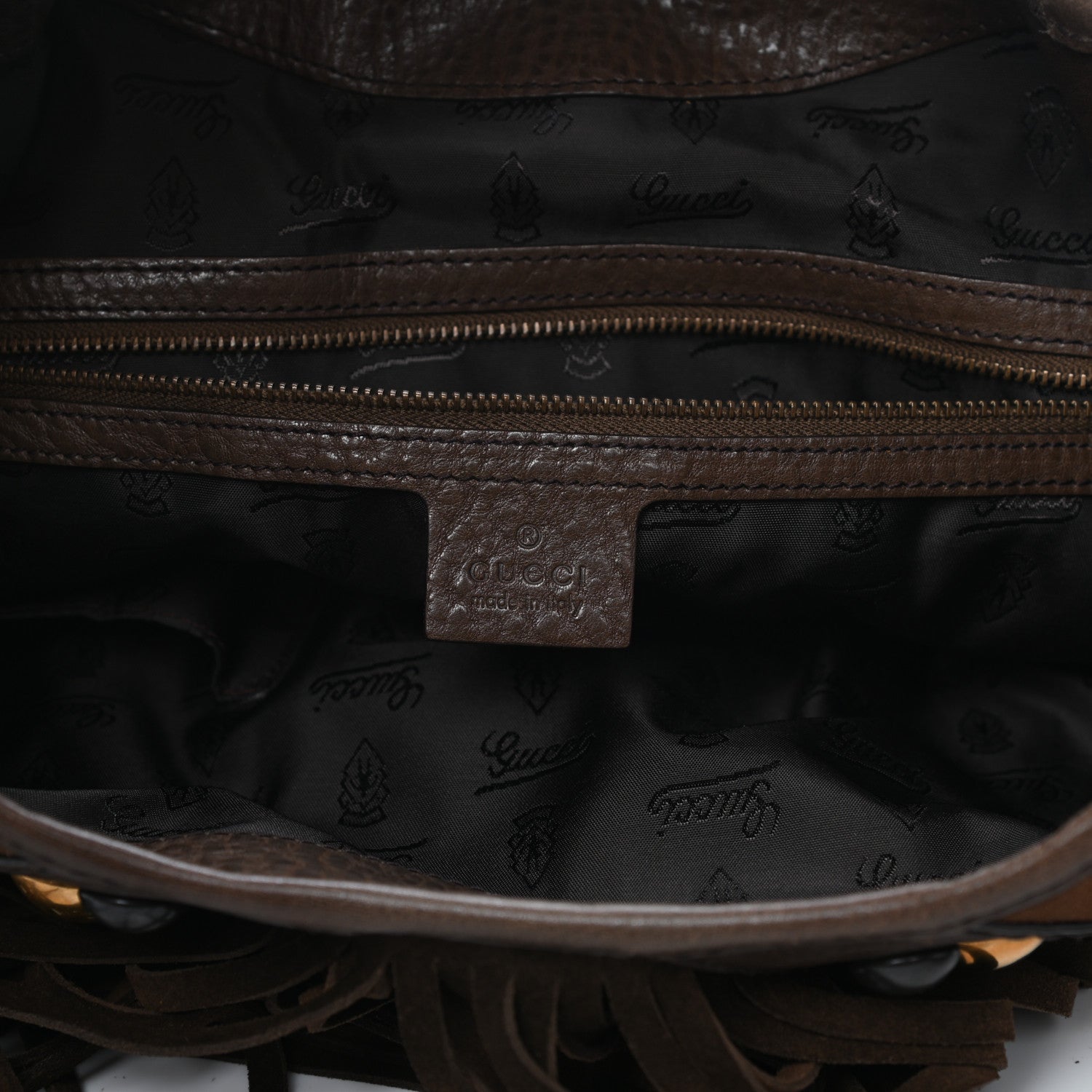 Gucci Calfskin Suede Fringe Babouska Hobo Brown 6 of 11