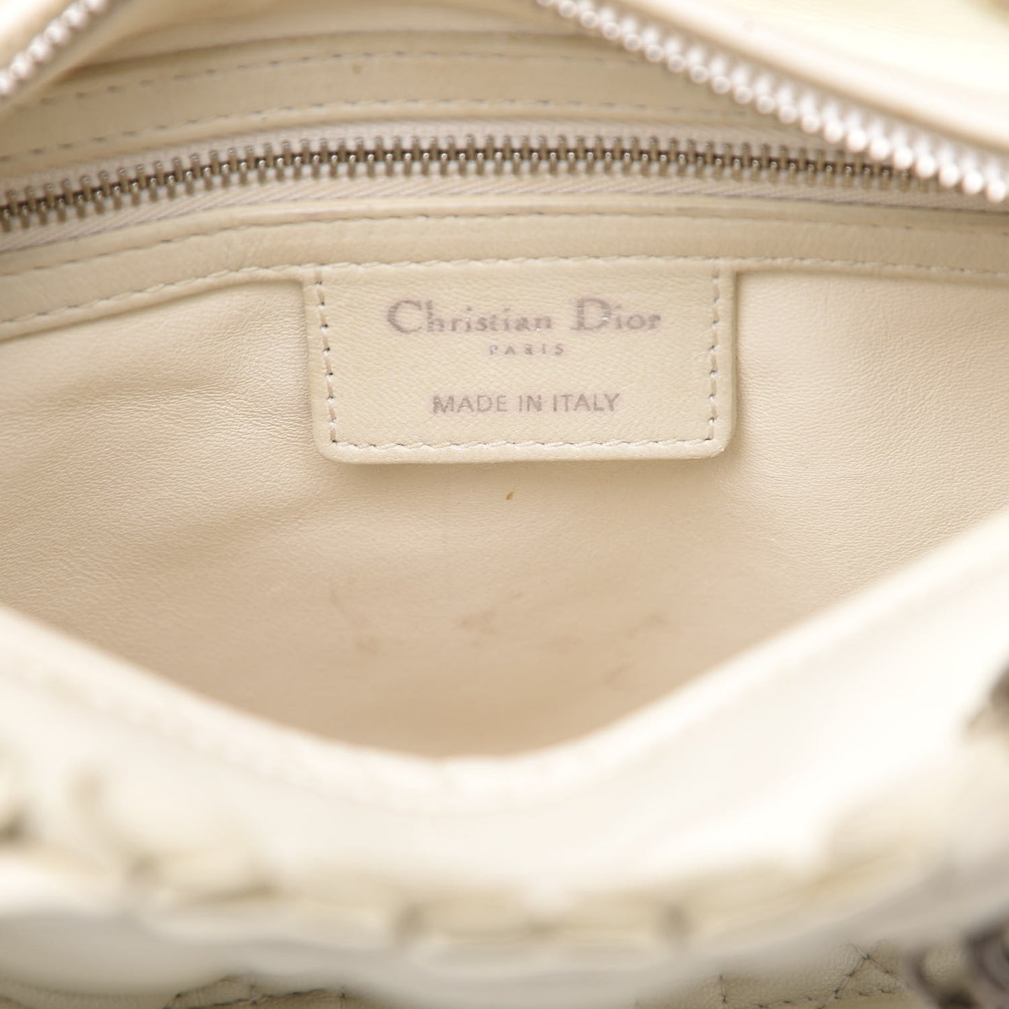 Lambskin Cannage Ruffle Trim Medium Lady Dior Off White