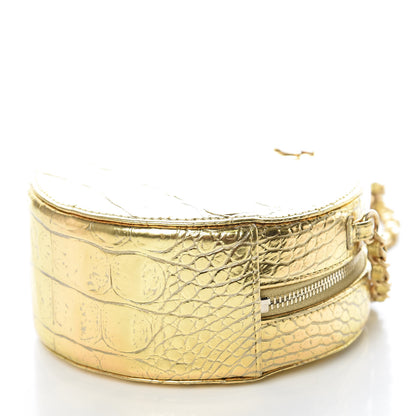 Chanel Metallic Calfskin Crocodile Embossed Cocodile Round Clutch with Chain Gold 8 of 9