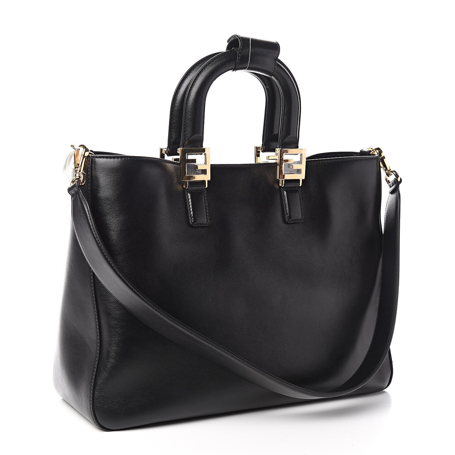 Fendi Vitello Glacier Medium FF Tote Black 2 of 9
