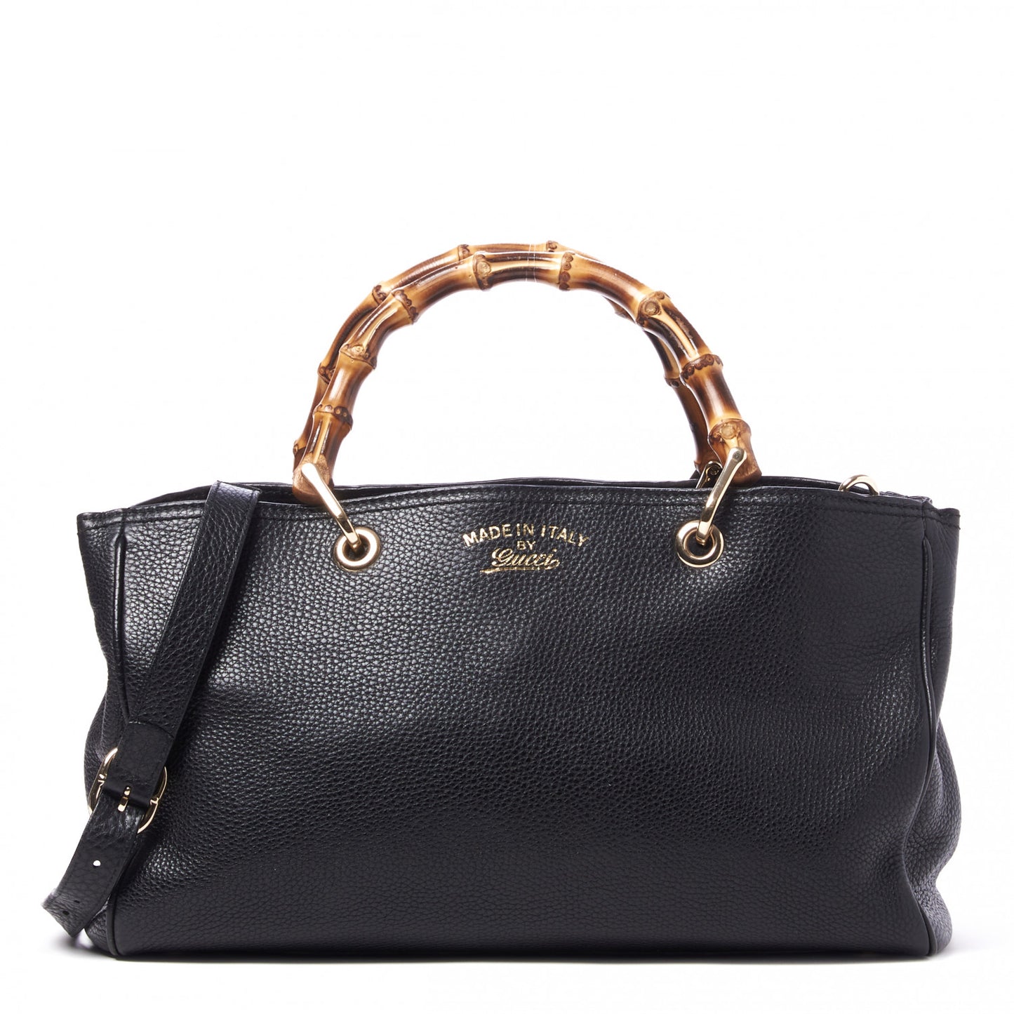 Pebbled Calfskin Medium Bamboo Shopper Tote Black