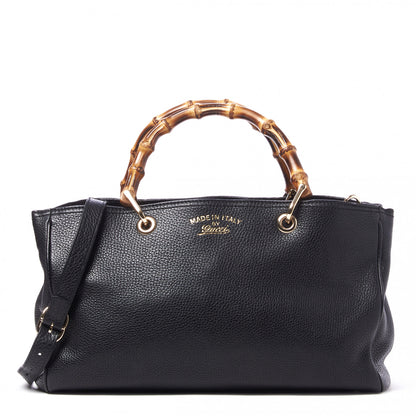 Gucci Pebbled Calfskin Medium Bamboo Shopper Tote Black 1 of 8