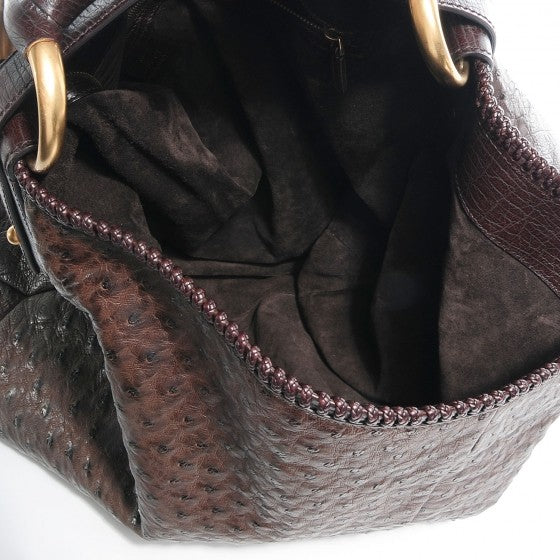 Gucci Ostrich Large Horsebit Chain Hobo Brown 5 of 7