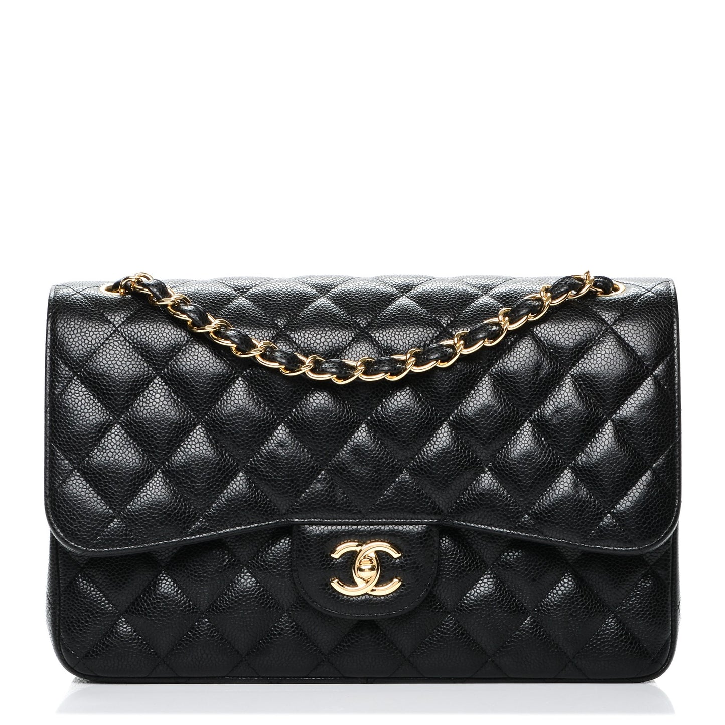 Caviar Quilted Jumbo Double Flap Black