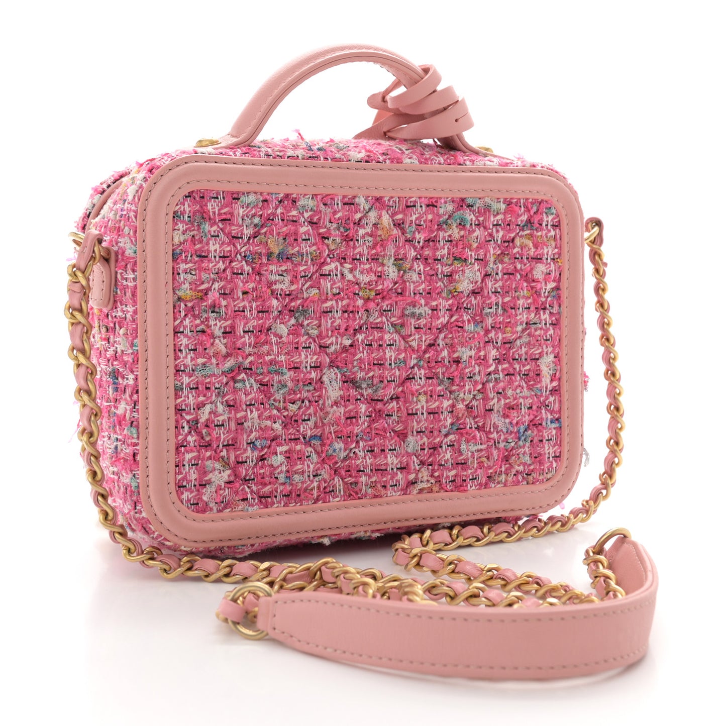 Tweed Quilted Small CC Filigree Vanity Case Pink