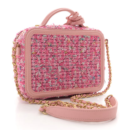 Chanel Tweed Quilted Small CC Filigree Vanity Case Pink 3 of 14