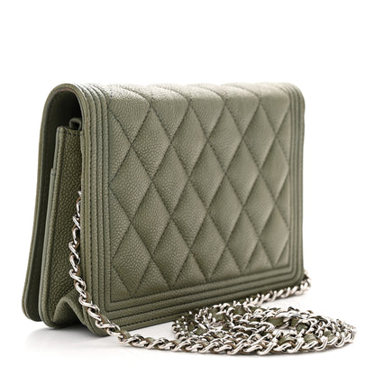 Chanel Caviar Quilted Boy Wallet On Chain WOC Khaki 3 of 15
