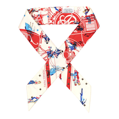 Hermes Silk Ex-Libris Les Parisiennes Studded Twilly Crème Rouge Bleu 1 of 4