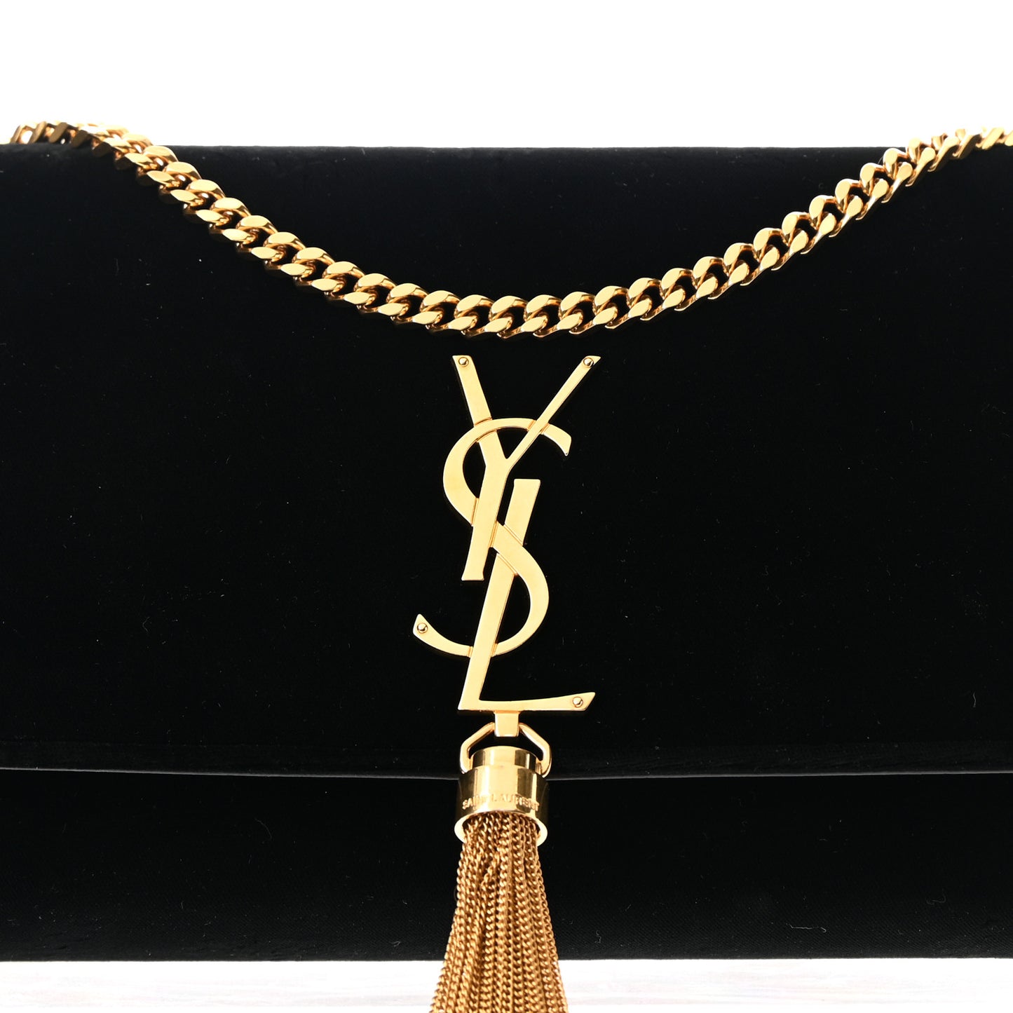 Velvet Medium Monogram Kate Tassel Shoulder Bag Black