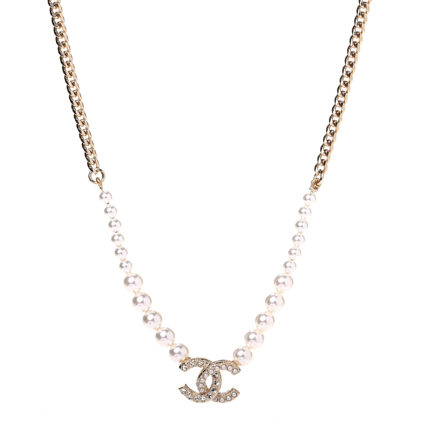 Chanel Pearl Crystal Chain CC Necklace Gold 1 of 5