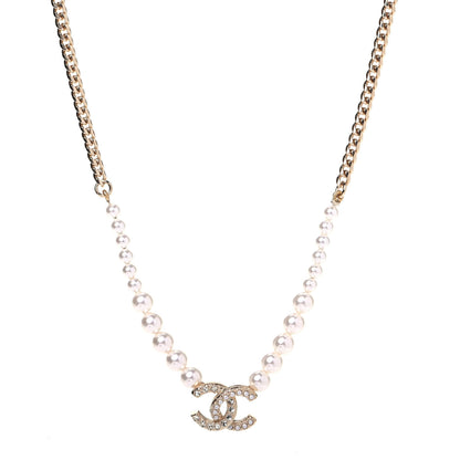 Chanel Pearl Crystal Chain CC Necklace Gold 1 of 5