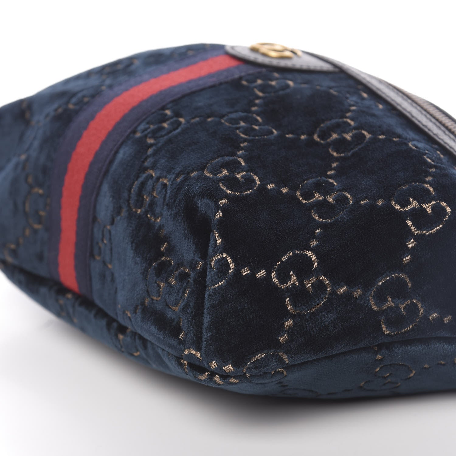 Gucci Velvet GG Monogram Web Belt Bag Blue Beige 9 of 10