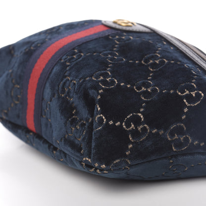Gucci Velvet GG Monogram Web Belt Bag Blue Beige 9 of 10