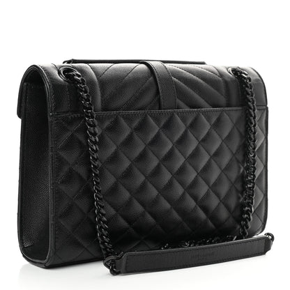 Saint Laurent Grain De Poudre Textured Mixed Matelasse Triquilt Medium Monogram Satchel Black 3 of 12