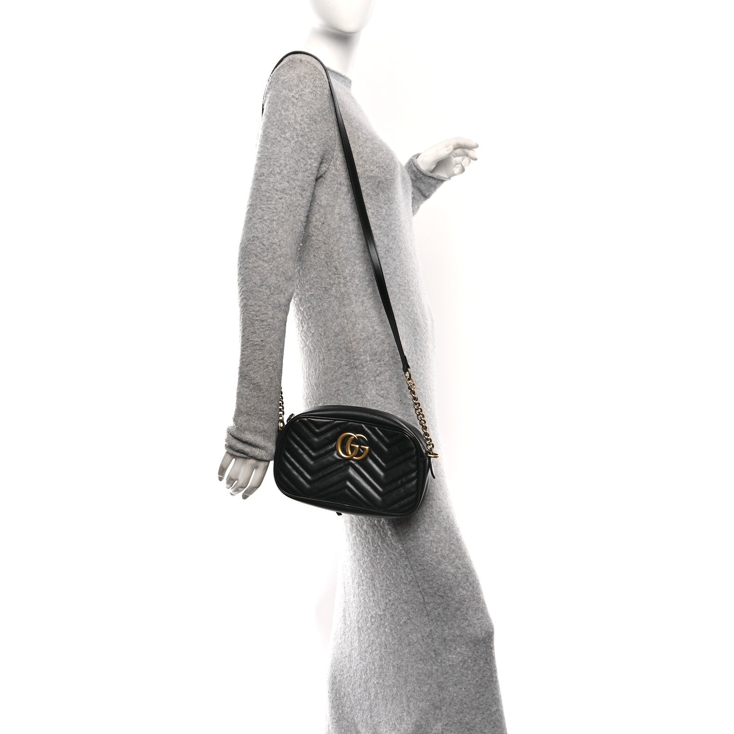 Calfskin Matelasse Small GG Marmont Chain Shoulder Bag Black