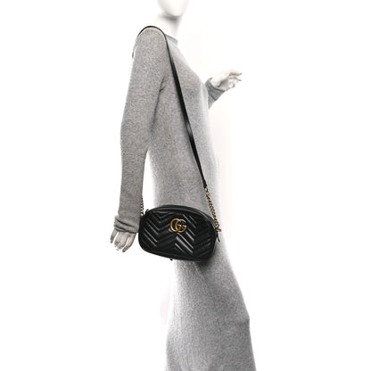 Gucci Calfskin Matelasse Small GG Marmont Chain Shoulder Bag Black 2 of 11