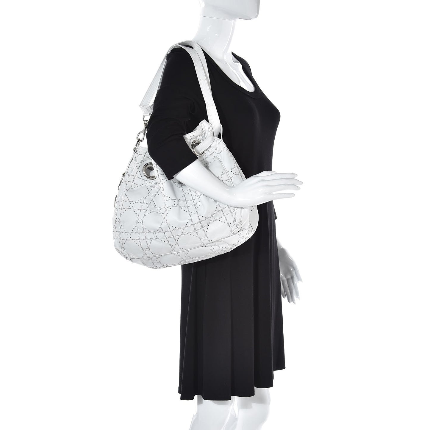 Lambskin Stitched Cannage Drawstring Bag White