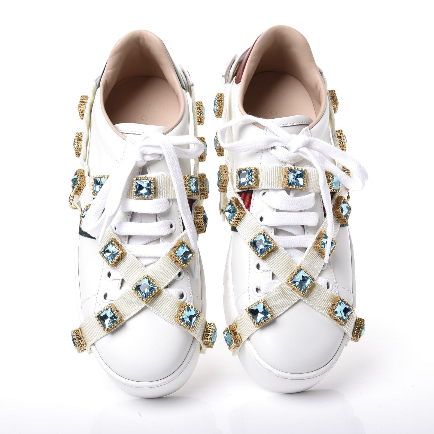Calfskin Removable Crystals Bee Embroidered Ace Platform Sneakers 37 White