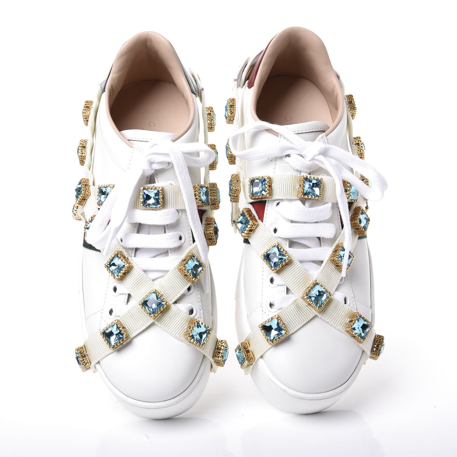 Gucci Calfskin Removable Crystals Bee Embroidered Ace Platform Sneakers 37 White 5 of 11