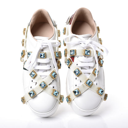 Gucci Calfskin Removable Crystals Bee Embroidered Ace Platform Sneakers 37 White 5 of 11