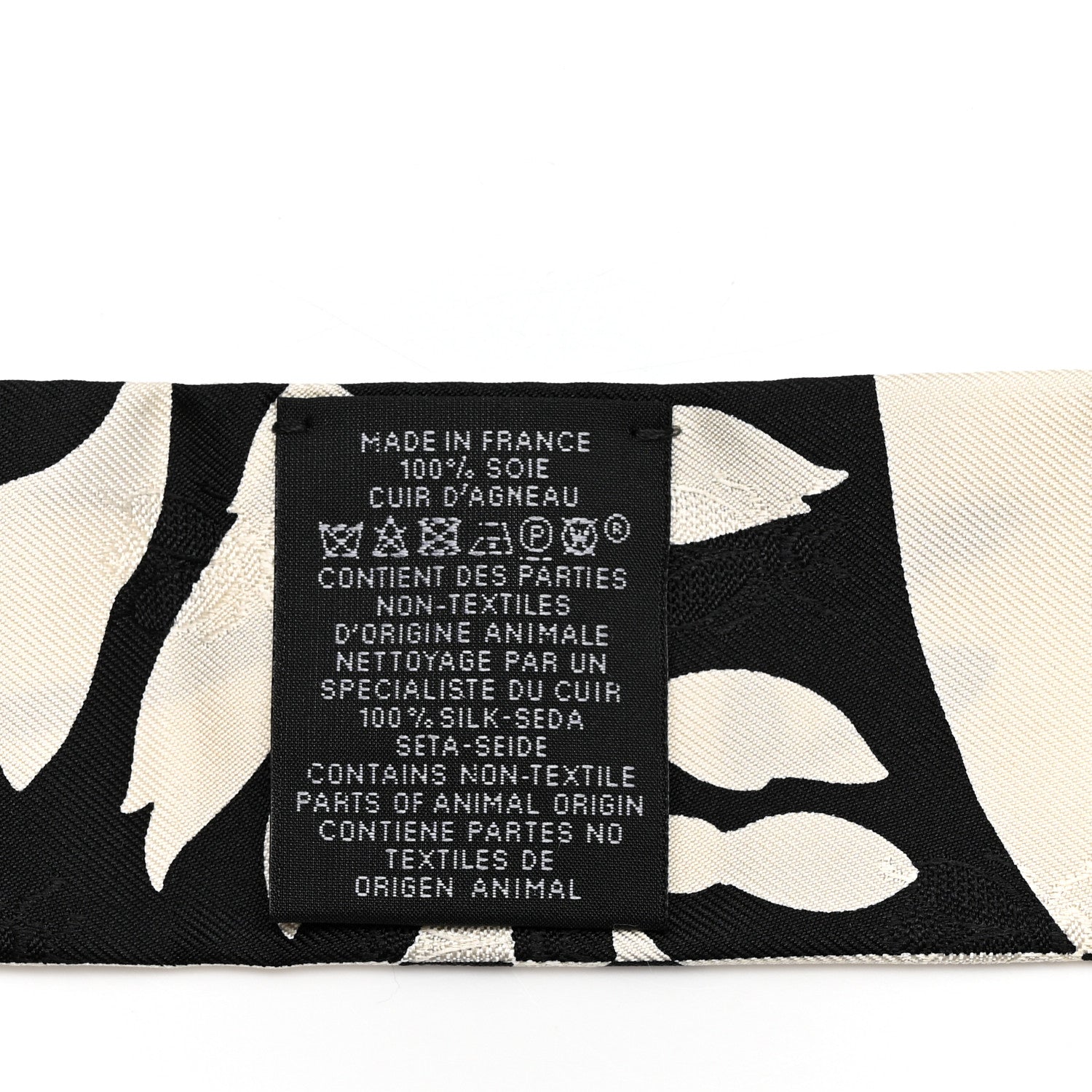 Hermes Silk Calfskin Bouquet Final Fringed Twilly Creme Black 3 of 4