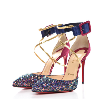 Christian Louboutin Veau Velours Glitter Dragonfly Suzanna 100 Pumps 37.5 China Blue 3 of 8