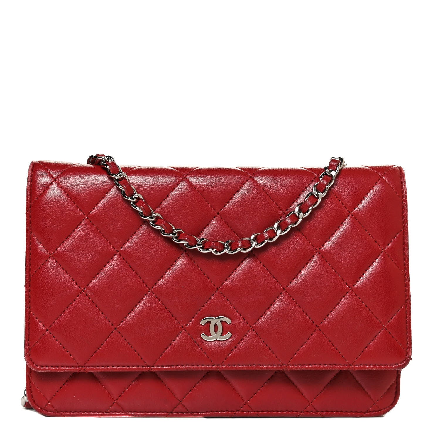 Chanel Lambskin Quilted Wallet On Chain WOC Red 1 of 12
