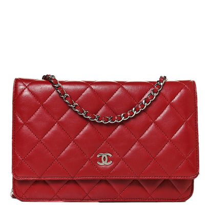 Chanel Lambskin Quilted Wallet On Chain WOC Red 1 of 12