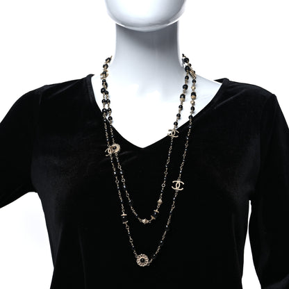 Chanel Pearl Beaded Crystal CC Long Necklace Gold Black 2 of 5