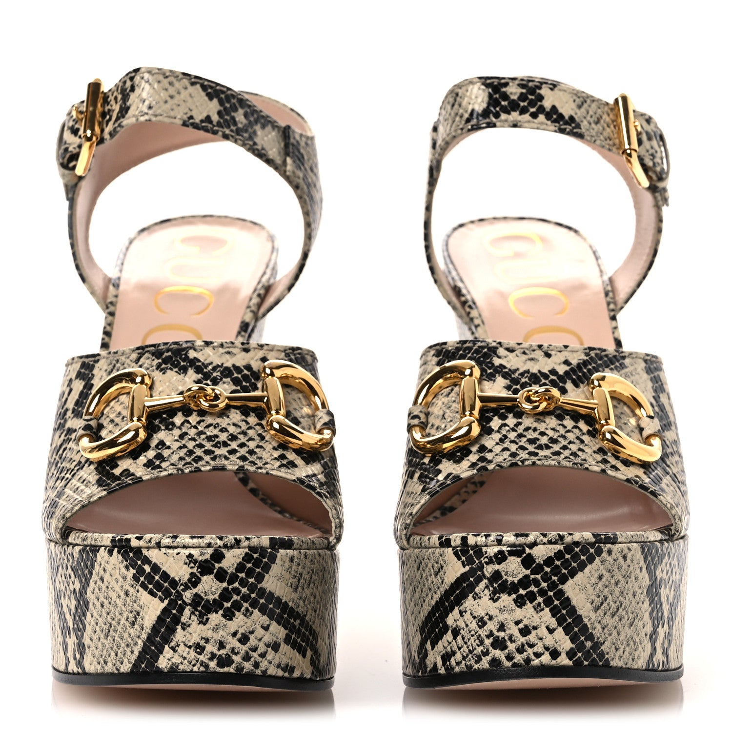 Gucci Calfskin Snakeskin Print Horsebit 40/135mm Platform Sandals 40.5 Beige Avana 3 of 11