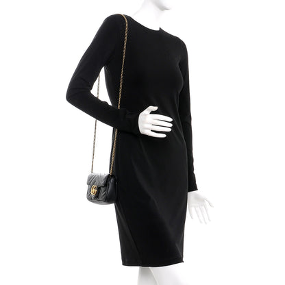 Gucci Calfskin Matelasse Super Mini GG Marmont Shoulder Bag Black 2 of 9