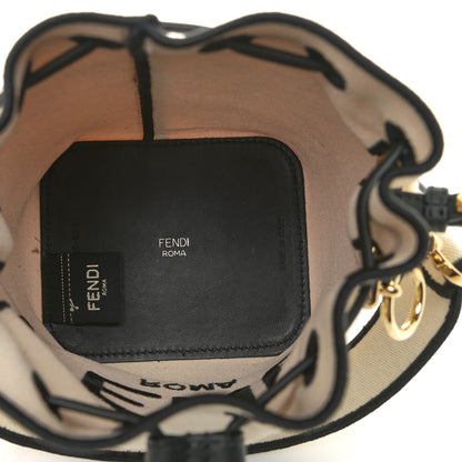 Fendi Canvas Vitello Grace F is Fendi Logo Embroidered Mini Mon Tresor Bucket Bag Grezzo Black 7 of 12