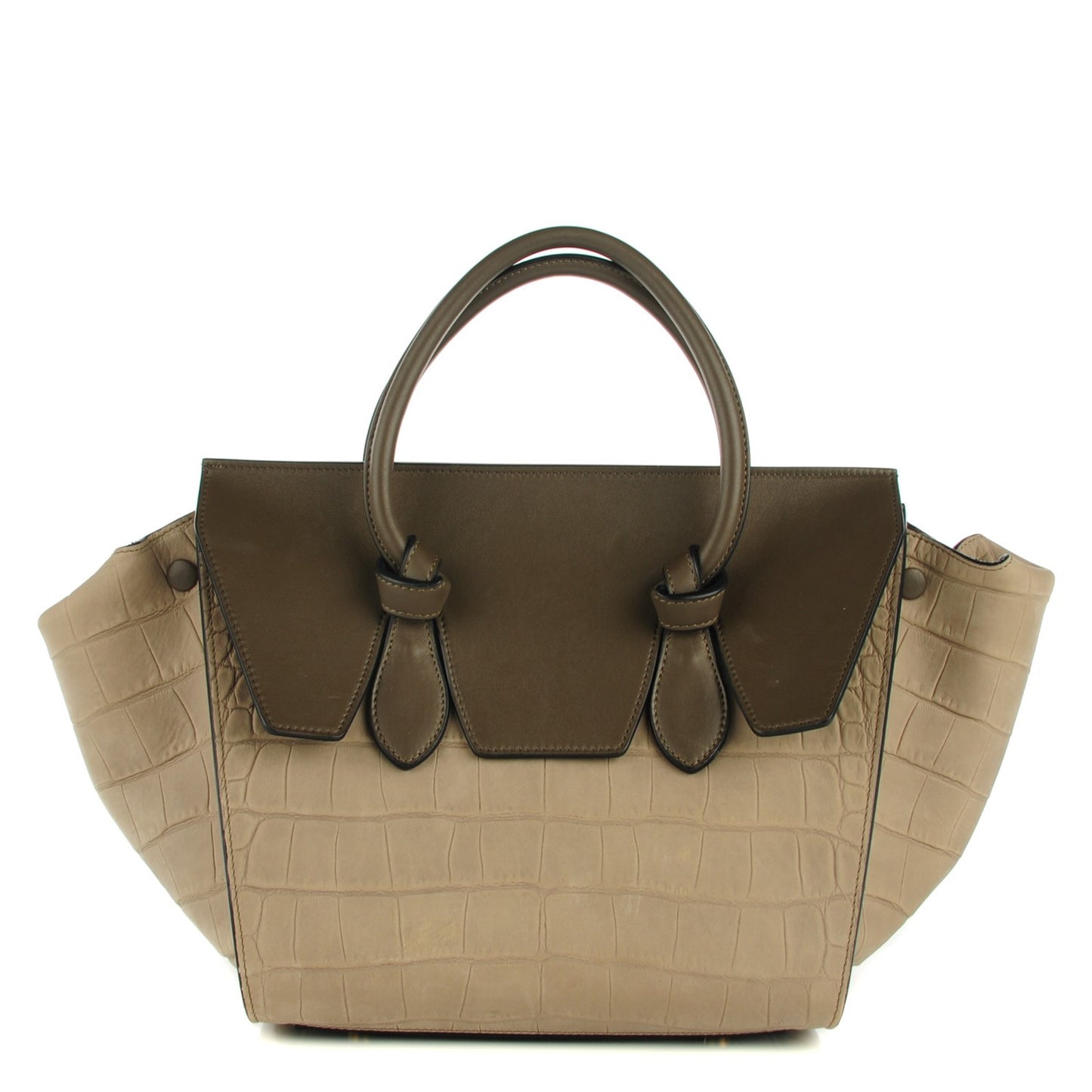 Smooth Calfskin Crocodile Embossed Nubuck Mini Tie Tote Grey