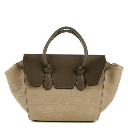 Celine Smooth Calfskin Crocodile Embossed Nubuck Mini Tie Tote Grey 1 of 7