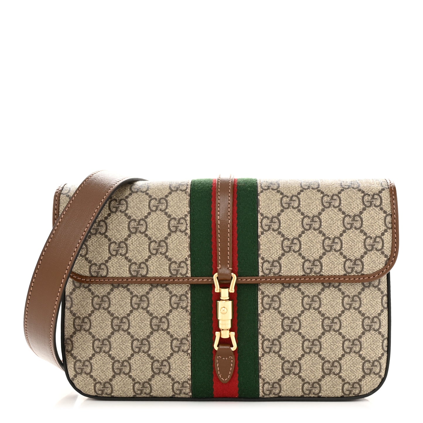 GG Supreme Monogram Azalea Calfskin Web Jackie 1961 Belt Bag 90 36 Beige Ebony Brown Sugar