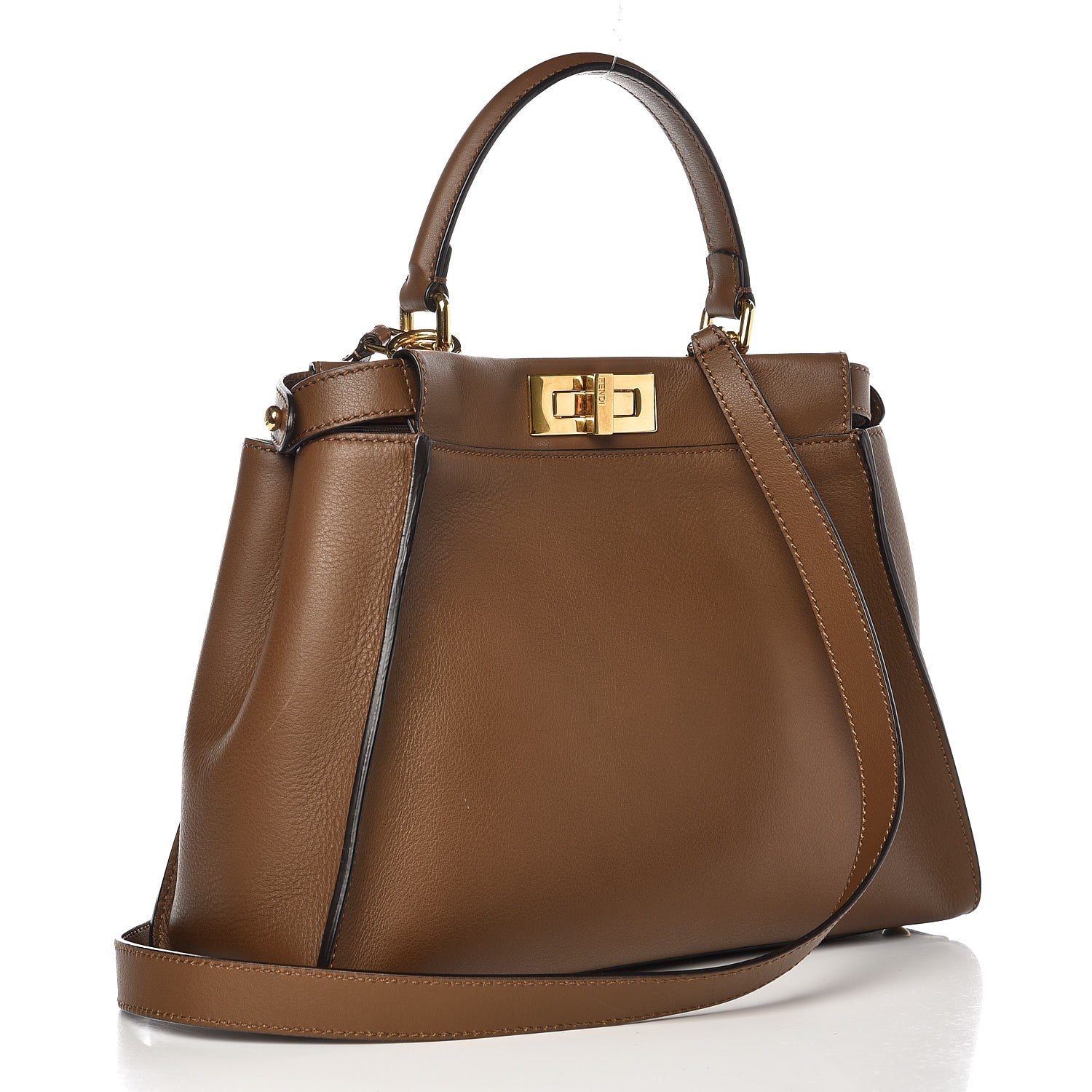 Fendi Vitello Seta Fabric Jacquard Pequin Medium Peekaboo Iconic Satchel Foresta Tobacco 4 of 8