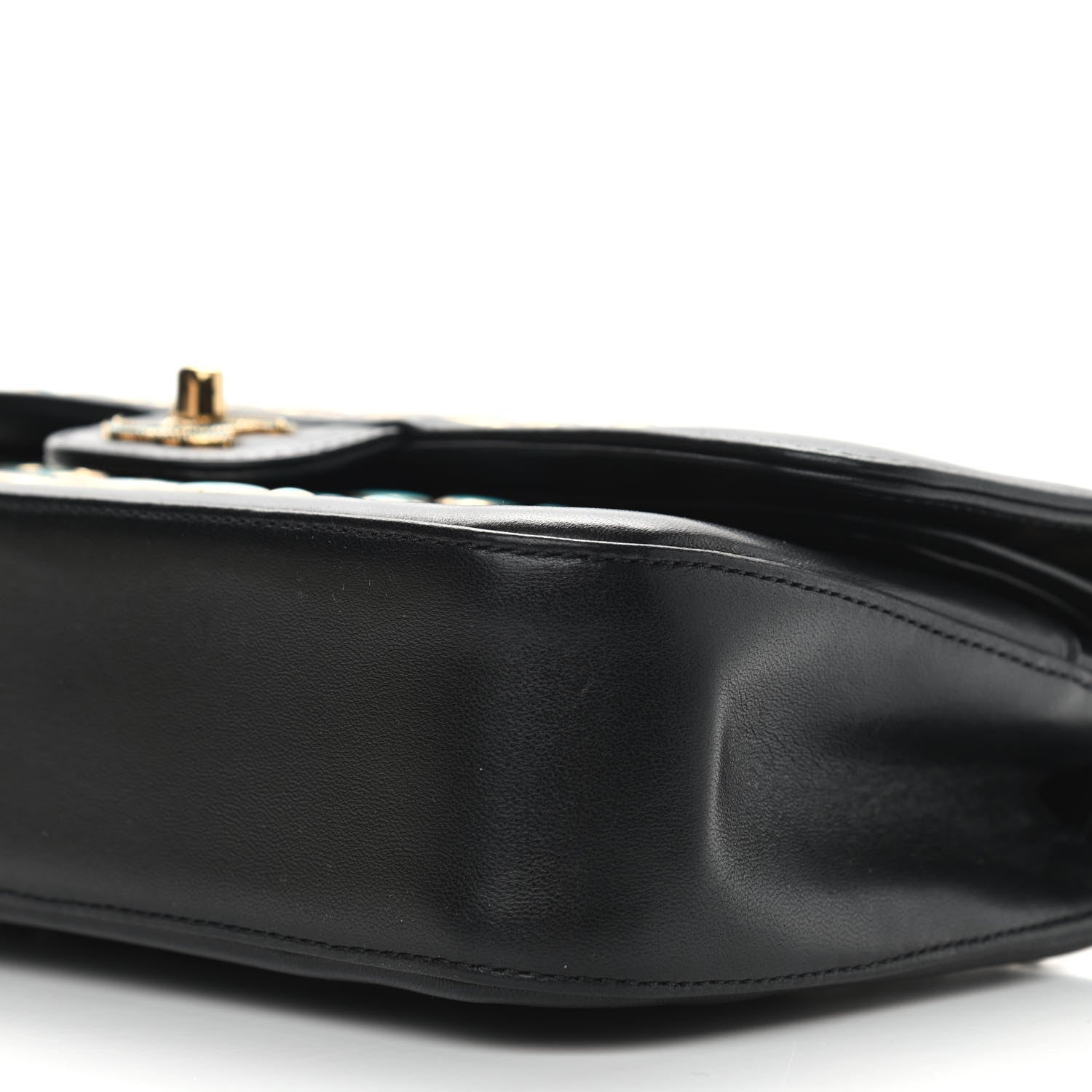 Chanel Lambskin Resin Medium Double Flap Black Turquoise 9 of 13