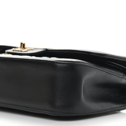 Chanel Lambskin Resin Medium Double Flap Black Turquoise 9 of 13