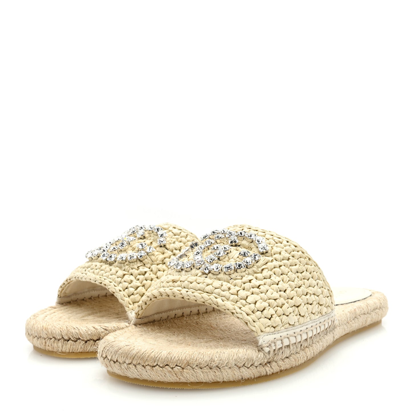 Raffia Interlocking G Flat Slide Espadrille Sandals 40 White