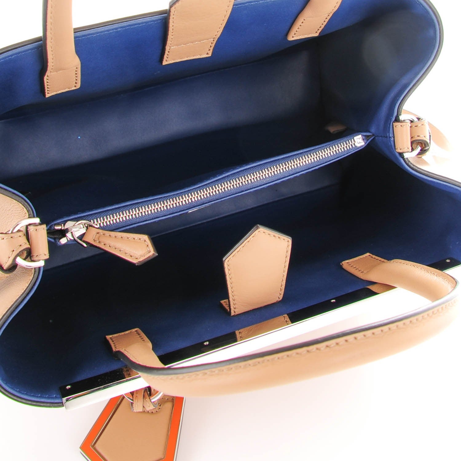 Fendi Vitello Dolce Century Petite 2Jours Tote Cuoio Blue Sienna 5 of 7
